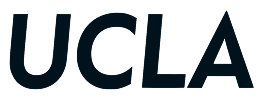 The bold, dark blue letters "UCLA" are prominently displayed against a transparent background, representing the University of California, Los Angeles.