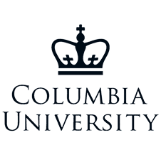 A stylized crown above the text "COLUMBIA UNIVERSITY," featuring curved lines and cross symbols, on a plain background, representing the institution’s logo.